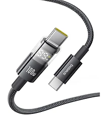 Baseus Usb C Cable, 100W 5A Fast Charging Usb C Charger Cable with Led Display,6.6ft Braided Usb C to Usb C Cable