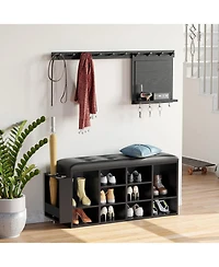 Ironck Shoe Bench, Ten Cubbies Storage Entryway Bench with Pu Leather, Black