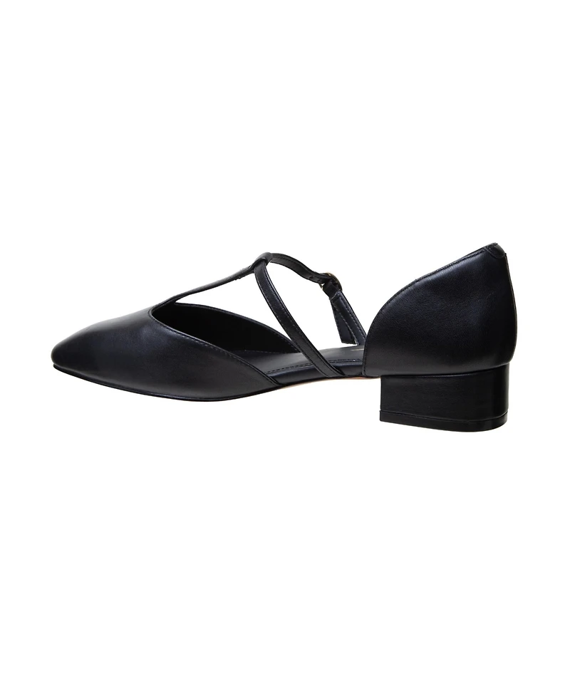 Coralee | Two Piece T-Strap Low Heel Leather Pumps