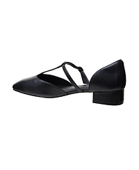 Coralee | Two Piece T-Strap Low Heel Leather Pumps