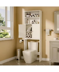 Vanirror Over-Bathroom Storage Cabinet with Double Doors & Adjustable Shelf - White Freestanding Bathroom Organizer with Open Shelf