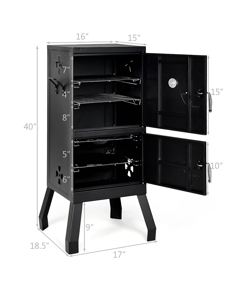 Costway Vertical Charcoal Smoker Bbq Barbecue Grill w/ Temperature Gauge Outdoor