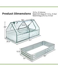 Gymax Galvanized Steel Raised Garden Bed Metal Planter Box Kit w/ Mini Greenhouse Cover