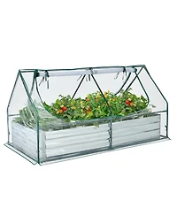 Gymax Galvanized Steel Raised Garden Bed Metal Planter Box Kit w/ Mini Greenhouse Cover