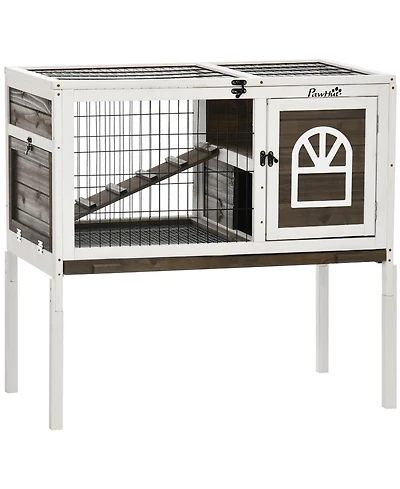PawHut Wood Rabbit Hutch, Elevated Guinea Pig Cage with Run,