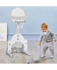 Akiudex 3 in 1 Adjustable Kids Basketball Hoop with Soccer and Golf Game