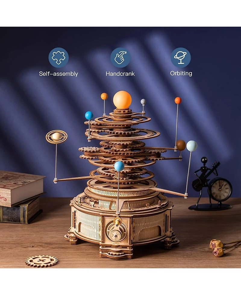 Robotime 316 Pieces 3D Wooden Puzzle Orrery Solar System Model Kit, Multicolored, 13"12.6"13.8"