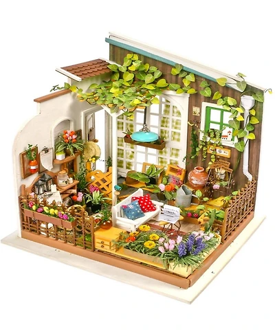 Robotime Dollhouse Kit Wooden 1:24 Scale Diy Miniature with Furniture Sets Best Birthday Gifts for Adults, Multicolored, 7.68"7.2"8.27"