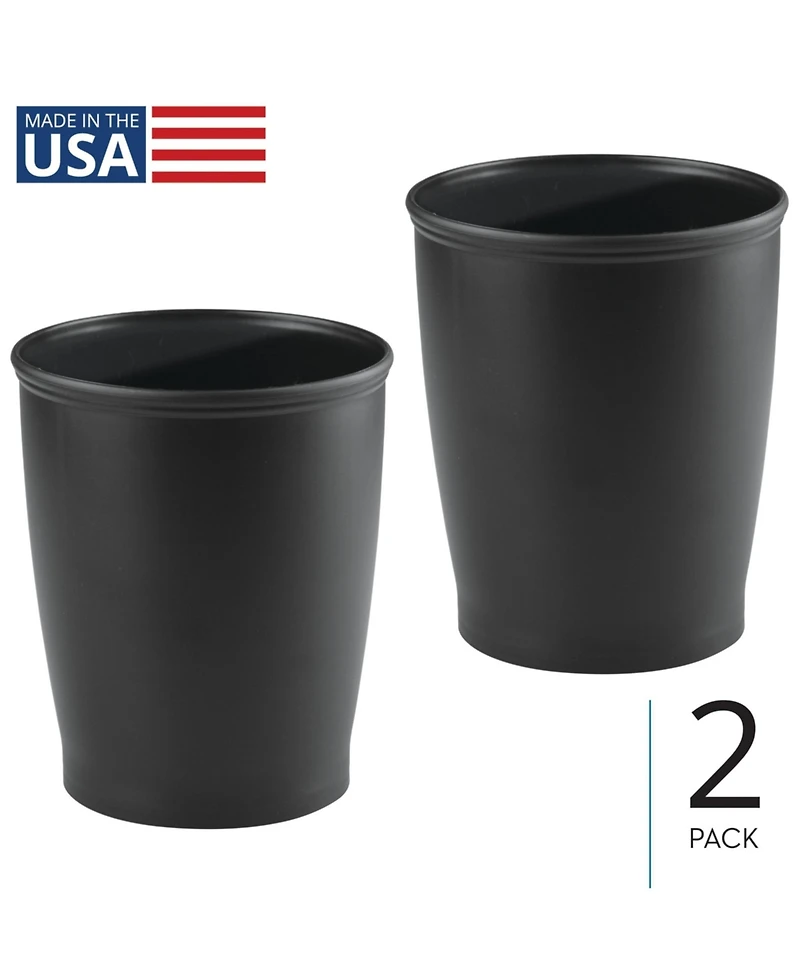 iDesign Round Plastic Bathroom Trash Cans - Set of 2 - Black - Made in Usa
