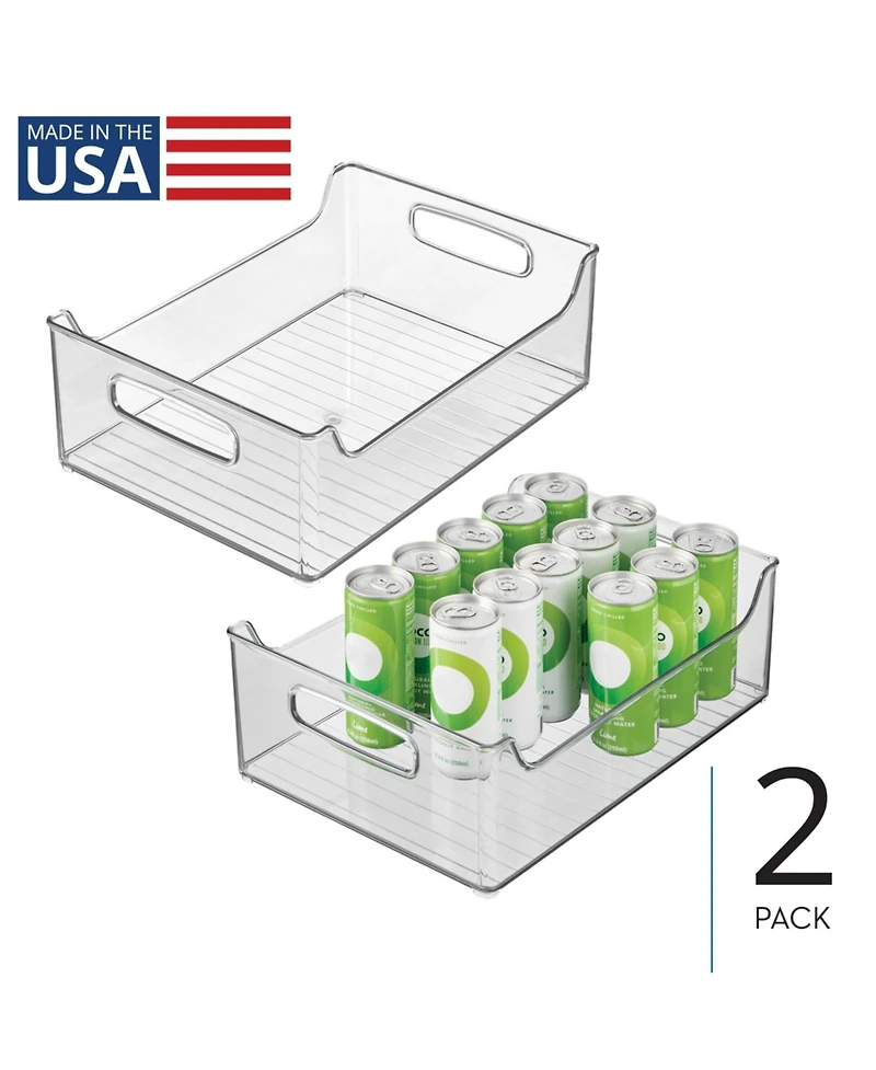 iDesign Plastic Stackable Pantry Bin with Handles, Set of 2, Clear, Made in Usa
