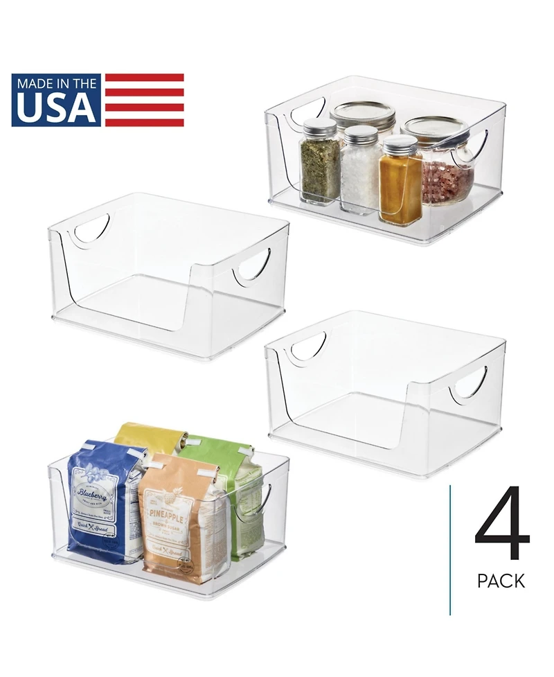 iDesign Stackable Open-Front Bin with Handles, Set of 4, Clear, Made in Usa