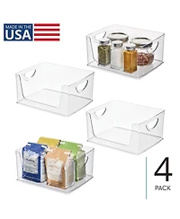 iDesign Stackable Open-Front Bin with Handles, Set of 4, Clear, Made in Usa