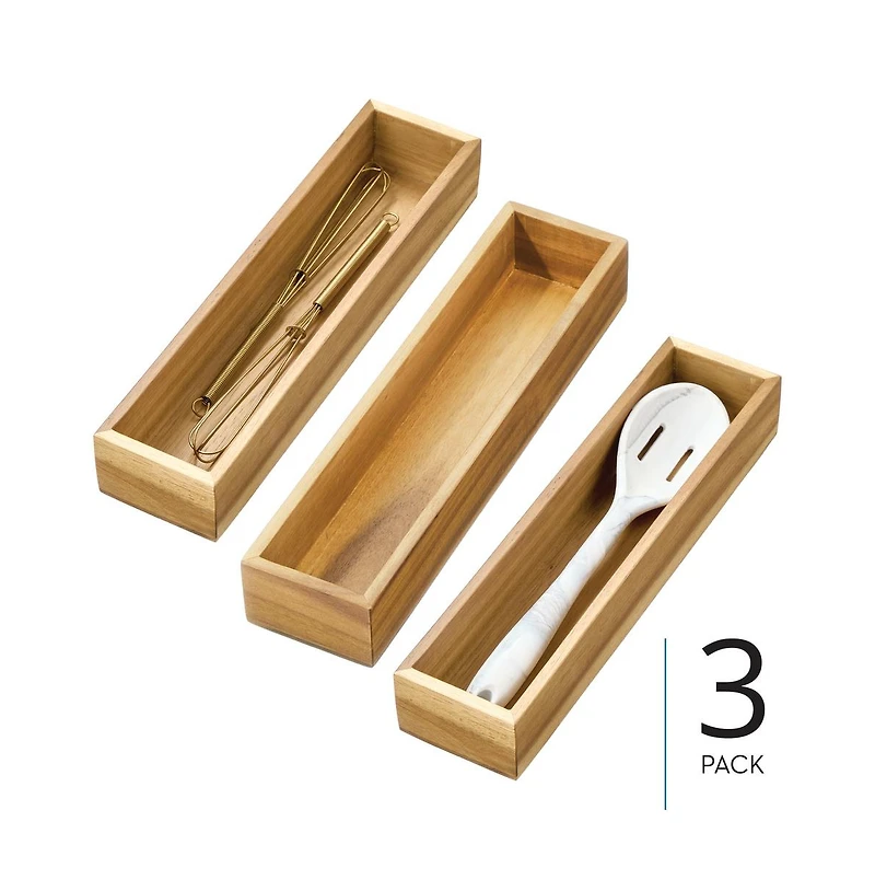 iDesign Acacia Wood Narrow Kitchen Drawer Organizer - Set of 3 - Natural