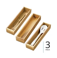 iDesign Acacia Wood Narrow Kitchen Drawer Organizer - Set of 3 - Natural