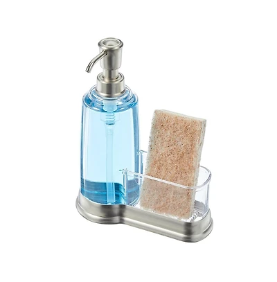 iDesign Plastic Kitchen Sink Caddy with Soap Dispenser - Clear/Brushed