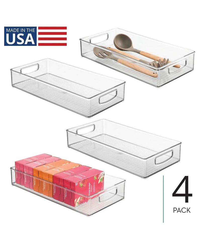 iDesign Stackable Pantry Storage Bin with Handles, Set of 4, Clear