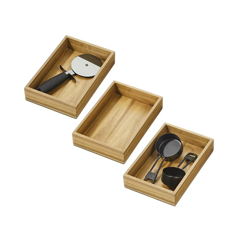 iDesign Acacia Wood Kitchen Drawer Organizer - Set of 3