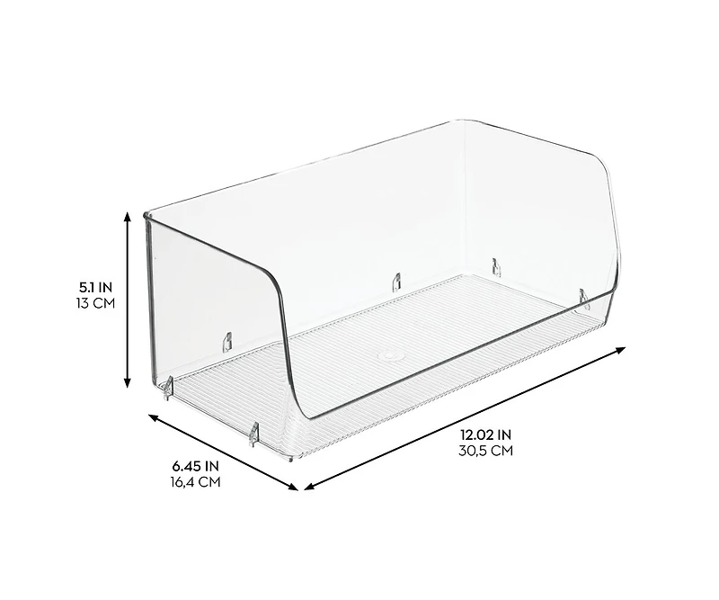 iDesign Wide Stackable Open-Front Storage Bins - Set of 3 - Clear - Made in Usa