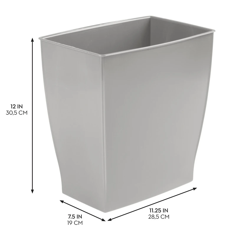 iDesign Small Rectangular Bathroom Trash Cans - Set of 2 - Gray - Made in Usa