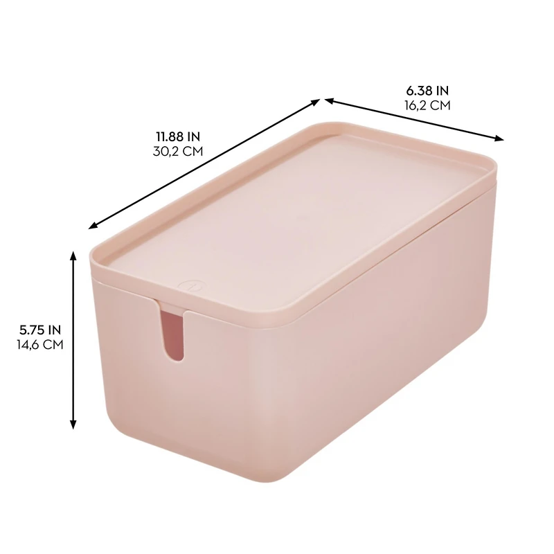 iDesign Plastic Stackable Storage Bin with Lid and Handles - Blush Pink