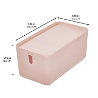 iDesign Plastic Stackable Storage Bin with Lid and Handles - Blush Pink