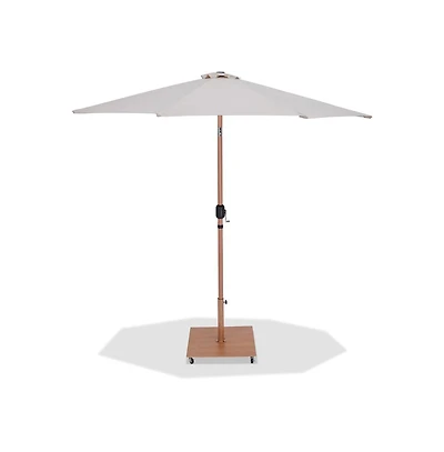 Meridian Furniture Fiji Beige Fabric / Teak Aluminum Patio Umbrella with Base Sets