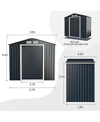 7 Feet x 4 Feet Metal Storage Shed with Sliding Double Lockable Doors - Gray