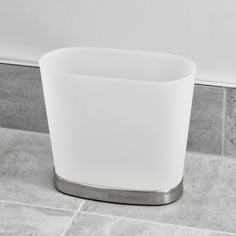 iDesign Small Oval Bathroom Trash Can - Frost/Brushed Nickel - Made in Usa
