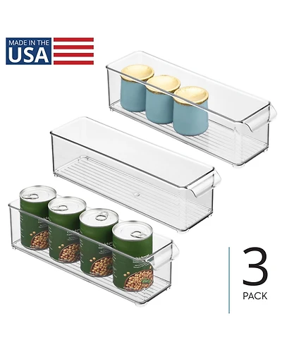 iDesign Stackable Fridge Storage Bin with Handle, Set of 3, Clear, Made in Usa