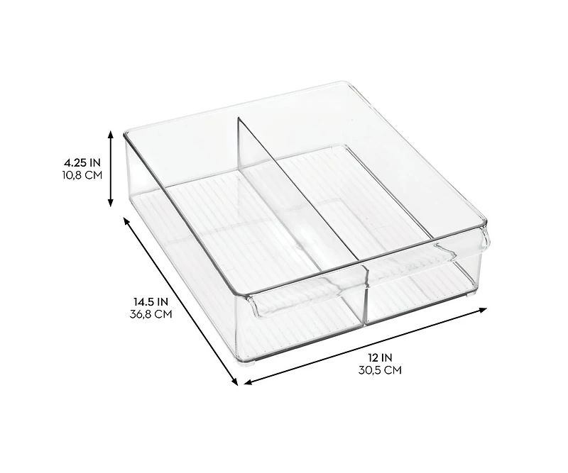 iDesign Divided Plastic Pantry Bin with Handle, Set of 2, Clear, Made in Usa