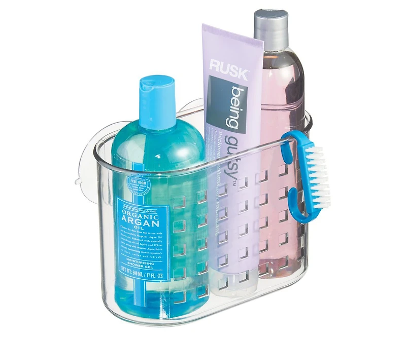 iDesign Small Suction Shower Basket for Bathroom, Set of 2, Clear, Made in Usa