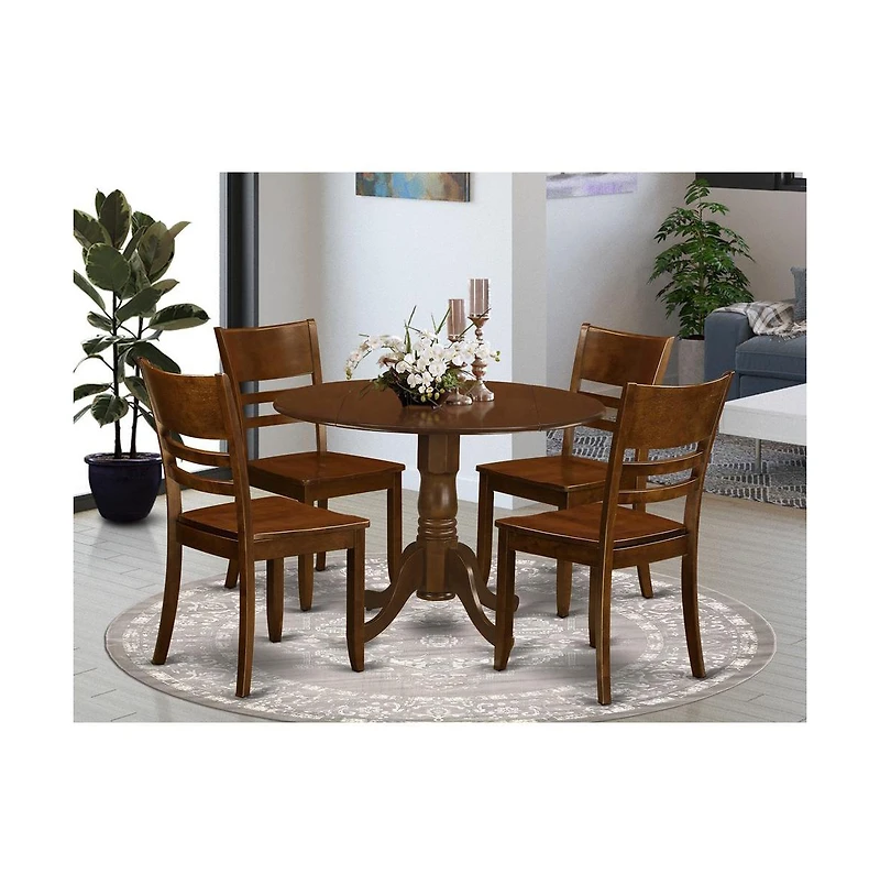 East West Furniture 5 Pc with 2 drop leaves and 4 Wood Kitchen Chairs in Espresso