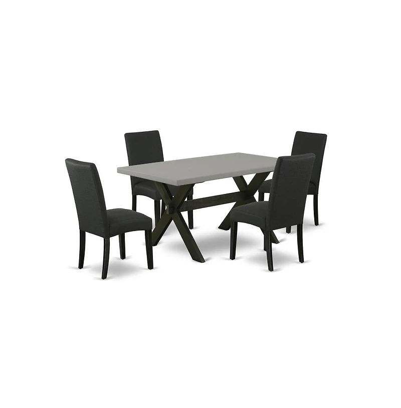 East West Furniture 5-Piece Dining Room Set- 4 Upholstered Dining Chairs with Black Linen Fabric Seat and Stylish Chair Back