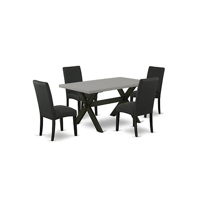 East West Furniture 5-Piece Dining Room Set- 4 Upholstered Dining Chairs with Black Linen Fabric Seat and Stylish Chair Back