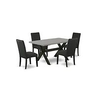 East West Furniture 5-Piece Dining Room Set- 4 Upholstered Dining Chairs with Black Linen Fabric Seat and Stylish Chair Back