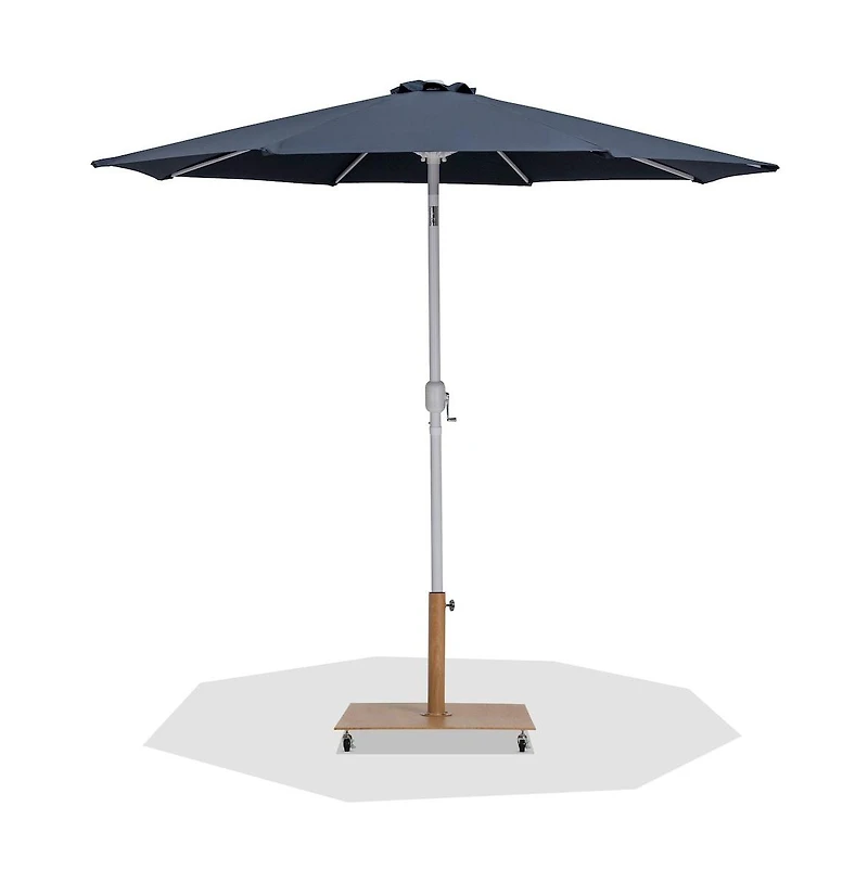 Meridian Furniture Fiji Grey Fabric / Teak Aluminum Patio Umbrella with Base Sets