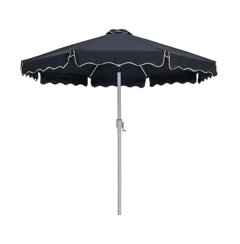 Meridian Furniture Amalfi Black With Cream Piping / Teak Metal Patio Umbrella with Base Sets