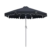 Meridian Furniture Amalfi Black With Cream Piping / Teak Metal Patio Umbrella with Base Sets