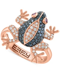Effy Blue & White Diamond (1/2 ct. t.w.) & Ruby (1/20 ct. t.w.) Frog Ring in 14k Rose Gold