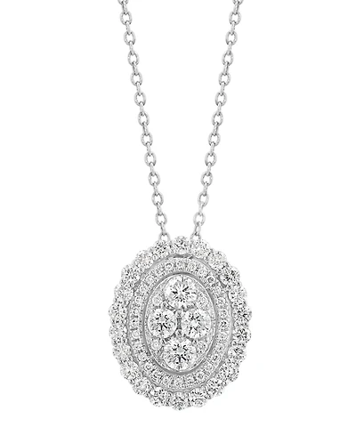 Effy Diamond Oval Halo Cluster 18" Pendant Necklace (1 ct. t.w.) in 14k White Gold