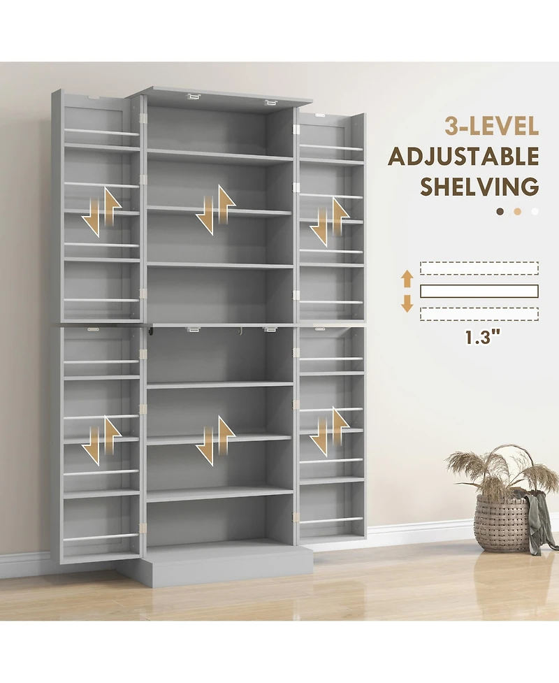 Homcom 65" Kitchen Pantry Cabinet with Adjustable Shelves Spick Racks
