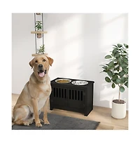 Aostirmotor 37in-l Black Elevated Dog Bowls Storage Cabinet Raised Dog Bowl Stand Feeding Station