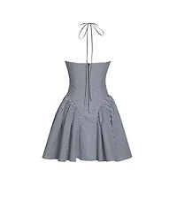 Miss Circle Women Melody Navy Blue Railroad Stripe Halter Drop Waist Mini Dress