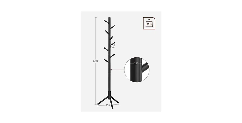 Slickblue Freestanding Solid Wood Coat Rack with 8 Hanging Hooks, Modern Design