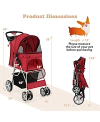 Akiudex Foldable Pet Stroller with Canopy, Storage Basket, and All-Terrain Wheels