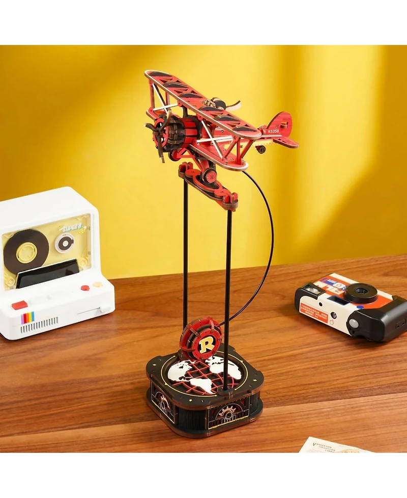 Robotime 3D Puzzle Wooden Model with Aircraft Theme, Diy Pendulum Toy for Kids Adults, Red, 5.7"6.7"12.4