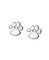 Bling Jewelry Set of 2 Bff Animal Lover Pet Dog Cat Paw Print Stud Earrings Sterling Silver