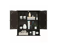 Slickblue Wood Bathroom Wall Cabinet with Mirrored Doors and Interior Storage Shelf
