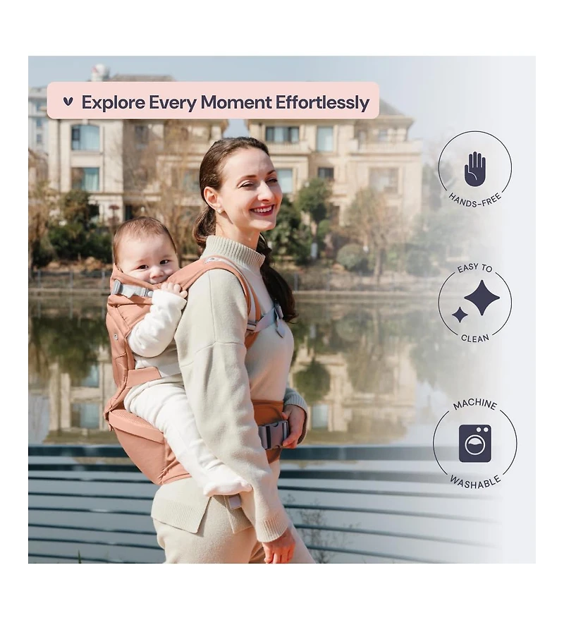 BabbleRoo Kids Carrier 6 in 1 Carrier with Hip Seat, Comfy & Adjustable Kangaroo Rose