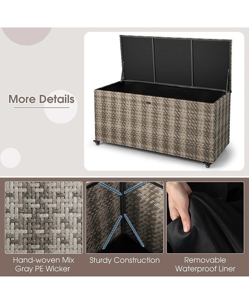 Akiudex 96 Gallon Pe Wicker Outdoor Storage Box with 4 Wheels - Gray